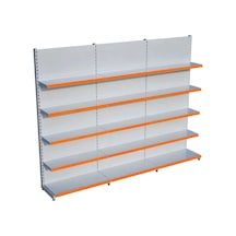 Beyaz Metal 5 Katlı 3'lü Birleşik Katlı Market Raf Sistemi Market Rafı G270cm Yükseklik H220 Cm Turuncu