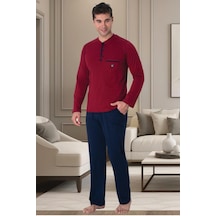 Mecit Pijama Mecit 2904 Erkek Bordo Yüzde Yüz Pamuk Büyük Beden Pijama Takımı 001