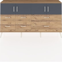 Arges Konsol 4 Raflı 6 Çekmeceli 4 Kapaklı 176x30x99 Çam-antrasit/çam Antrasıt/atlas Çam - Atlas Çam