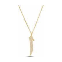 Çekirdekjewelry 925 Ayar Gümüş Elif Harf Kolye Zirkon Taşlı Şık Minimal Kadın Kolye Sarı