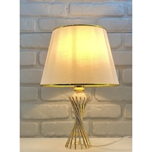 Gold Kaplama Burgu Metal Gold Damarlı Toplu Gold Şeritli Abajur Altın - Beyaz