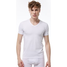 Malabadi Erkek Beyaz 2 Li V Yaka Kısa Kollu Pamuk Elastan Fanila T-shirt 092