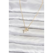 Pirinç Gold Renk Minimal Kutup Yıldızı Model Kadın Kolye Tj-bko11120 Altın - Çok Renkli