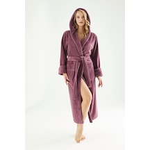 Uzun Kapüşonlu Triga Bambu Cotton Bayan Bornoz MÜRDÜM