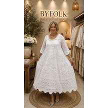Byfolk Beyaz Dantel Tasarımlı Elbise