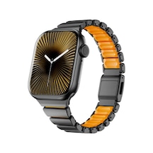 Apple Watch 10 42mm Uyumlu Krd-149 Metal Silikon Kordon - Siyah-turuncu
