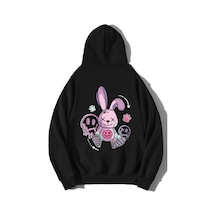 Brz Collection Unisex Oversize Cartoon Rabbit Hoodie Siyah