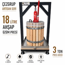 Çezgrup Artisan Seri 18 Litre Premium Ahşap Üzüm & Meyve Sıkma Presi 3 Ton Krikolu 304 Çelik Kapaklı