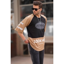 Madmext Siyah Bisiklet Yaka Renk Bloklu Baskılı Erkek Tişört 7027-siyah Siyah