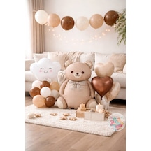 Ponçik Ayı Balon Seti Baby Shower Bebek Doğum Günü Parti Süsleme Krem Krem 20 Parça Kahverengi Latte