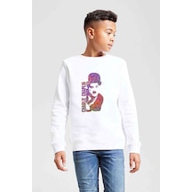 Tshirthane Charlie Chaplin Water Brush Baskılı Unisex Çocuk Beyaz Sweatshir Beyaz