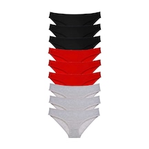 9 Adet Süper Eko Set Likralı Kadın Slip Külot Siyah Kırmızı Gri Beden: M Standart