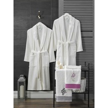 4 Parça Aile Bornoz Seti Kadın Erkek Havlulu Bornoz Takımı Beyaz Set - Mh01170 1 Çok Renkli
