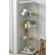 Cam Raflı Kapaklı Düzenleyici Banyo Dolabı Çok Amaçlı Lavabo Malzeme Dolap Havluluk Organizer Beyaz-3raf