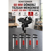 60mm Dönerli Tezgah Atölye Mengene Ve 4 Adet 250mm Kıskaçlı Mengene