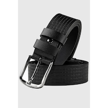 Rizzup Erkek Siyah Kare Desenli Hakiki Deri 4 Cm Kemer Spor Günlük Model Kemer 2402620