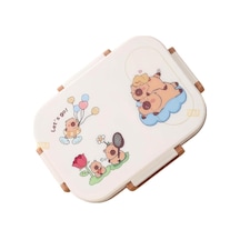 Vagonlife Bento 600ml Lunchbox Capybara Desenli Tek Katlı 2 Bölmeli Paslanmaz Çelik Sefer Tası Yemek Kutusu Bahçe Çok Renkli