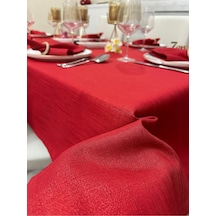 Polyester Keten Simli Masa Örtüsü Kırmızı