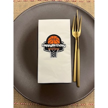 Basketbol Temalı Happy Bırthday Baskılı Sunum Peçetesi Beyaz 16 Adet