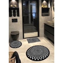 Eddy - Pamuk Dokuma Taban 3 Lü Banyo Paspası 100x100-60x60-40x60 Cm 3 Lü Set Çok Renkli