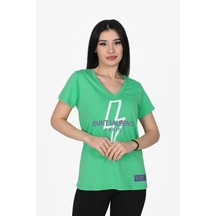 Yıldırım Baskılı V Yaka Tshirt Yeşil-yeşil Yeşil