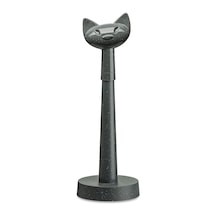 Kedi Başlıklı Gri Tuvalet Kağıdı Rulo Tutucu Siyah