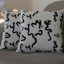 Soyut Desenli Dekoratif Kırlent Kılıfı Siyah Beyaz Modern Tasarım 45 X 45 Cm Siyah-Beyaz