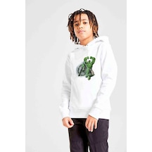 Tshirthane Hulk A Baskılı Unisex Çocuk Kapüşonlu Beyaz Sweatshirt Beyaz