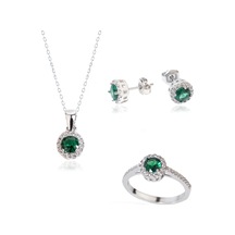 925 Ayar Gümüş Yeşil Tek Taşlı Set