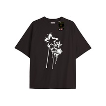 Flood Of Style Siyah Oversize T-shirt Yıldız Özel Tasarım