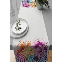 Ekru Hayvanlı Desen Zebra Premium Masa Örtüsü Runner Rnr445n11