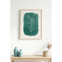 Doğal Ahşap Çerçeveli Minimal Yaprak Desenli Tablo - Canlı Tonlar Huhu1443