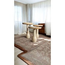 Wood Ahşap 3 Lü Set Fitilli Mantar Yan Sehpa Konik Model / Naturel Renk / Zigon Sehpa Vernikli Naturel