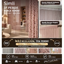 İp Perde Özel Seri Bukle Gümüş Simli Pudra Renk Korniş+rustik En 100 Cm Boy 300 Cm