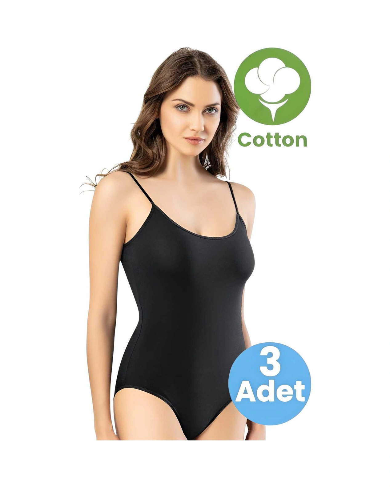 Tezzgelsin Kadın 3'lü İp Askılı Çıtçıtlı Body Siyah