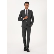 Cacharel Füme Slim Fit Çizgili Mono Yaka Yün Karışımlı Takım Elbise Gri