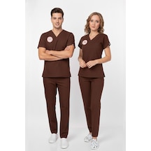 Unisex Kahverengi Psikolog Biyolog Sosyolog Gerontolog Scrubs Üniforma Takım Sağlık Bak.yön.uygun Kahverengi