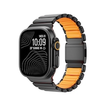Apple Watch 7 45mm Uyumlu Kordon Premium Titanyum Kasa Silikon İç Kısım Tasarım Siyah-turuncu