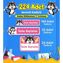 Sevimli Kedi Temalı Okul Kreş Kişiye Özel İsim Etiket Seti - Model 350 Çok Renkli