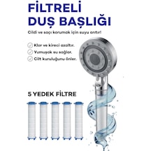 Yüksek Basınçlı Arıtmalı Masajlı 5 Fonksiyonlu Duş Başlığı 5 Adet Yedek Filtre Kireç Önleyici Tazyikli Su Tasarruflu Masajlı Banyo Başlık Seti Beyaz - Krom