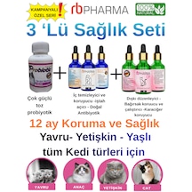 Kedi Sağlık Seti 3'lü - Güçlü Toz Probiyotik, Doğal Iştah Açıcı Ve Ishal Önleyici Bağışıklık Damlası