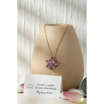 925 Ayar Zirkon Taşlı Lotus Çiçeği Kolye.rose.gold.rodaj Gümüş
