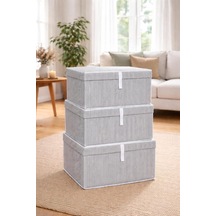 Çok Amaçlı Düzenleyici Kapaklı Sandık Tipi Kutu Hurç Organizer 3 Lü Set Gri, Maxi 50 X 40 X 30 Diğer