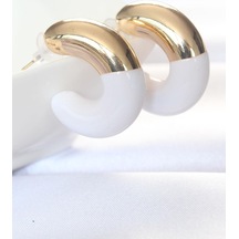 Ccb Beyaz Gold Çift Renk Küpe