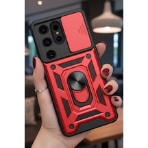 Samsung Uyumlu Galaxy S24 Ultra Kılıf Sürgülü Kamera Korumalı Yüzüklü Magnetic Tpu Tank Kapak