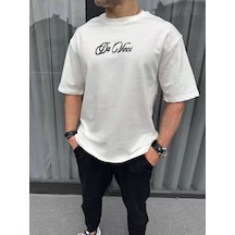 Assema Erkek Baskılı T-shirt Kısa Kol Bisiklet Yaka Regular Fit Rahat Kalıp Günlük Tişört - Beyaz Çok Renkli