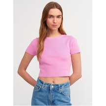 Dilvin 10357 Bisiklet Yaka Kısa Kol Crop Kazak-pembe-513 Pembe