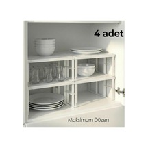 4 Adet Dolap İçi Düzenleyici Raf Tabak Bardak Rafı Metal Raf beyaz