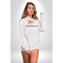 Azerbaycan Seviyorum I Love Azarbaycan Kadın Erkek Beyaz Kapüşonlu Sweatshirt Hoodie Beyaz