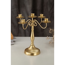 5 Gözlü Şık Restoran Düğün Şamdan Dekoratif Metal Mat Gold Mumluk Mt282sr Altın